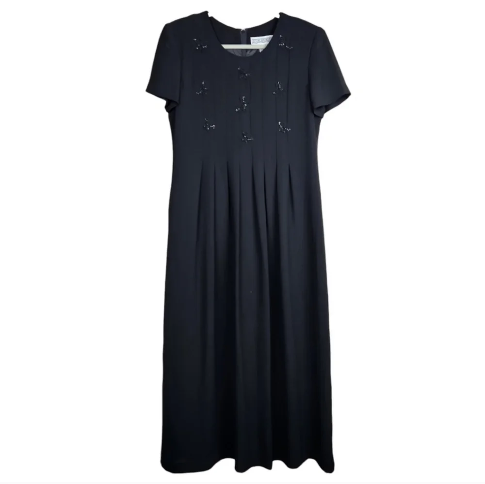 Jessica Howard Vintage Butterfly Embroidery Black Dress Women's Size 10